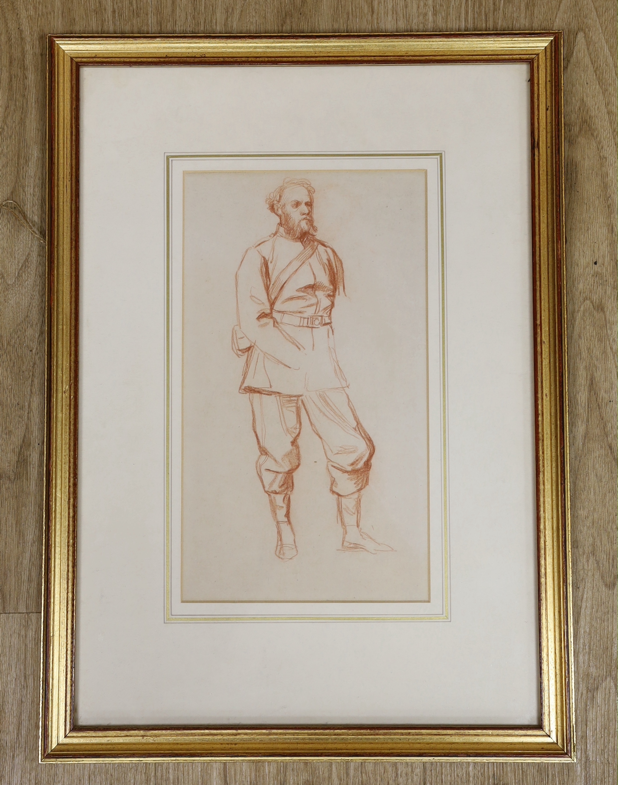 Attributed to George Frederick Watts (1817-1904), sepia chalk drawing, Sketch of the explorer Richard Burton, 29 x 16.5cm